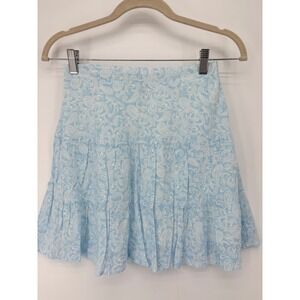 Feminine Flowy Mini Skirt Womens 4 Sky Blue Paisley Tiered Rhythm Poolside NWT